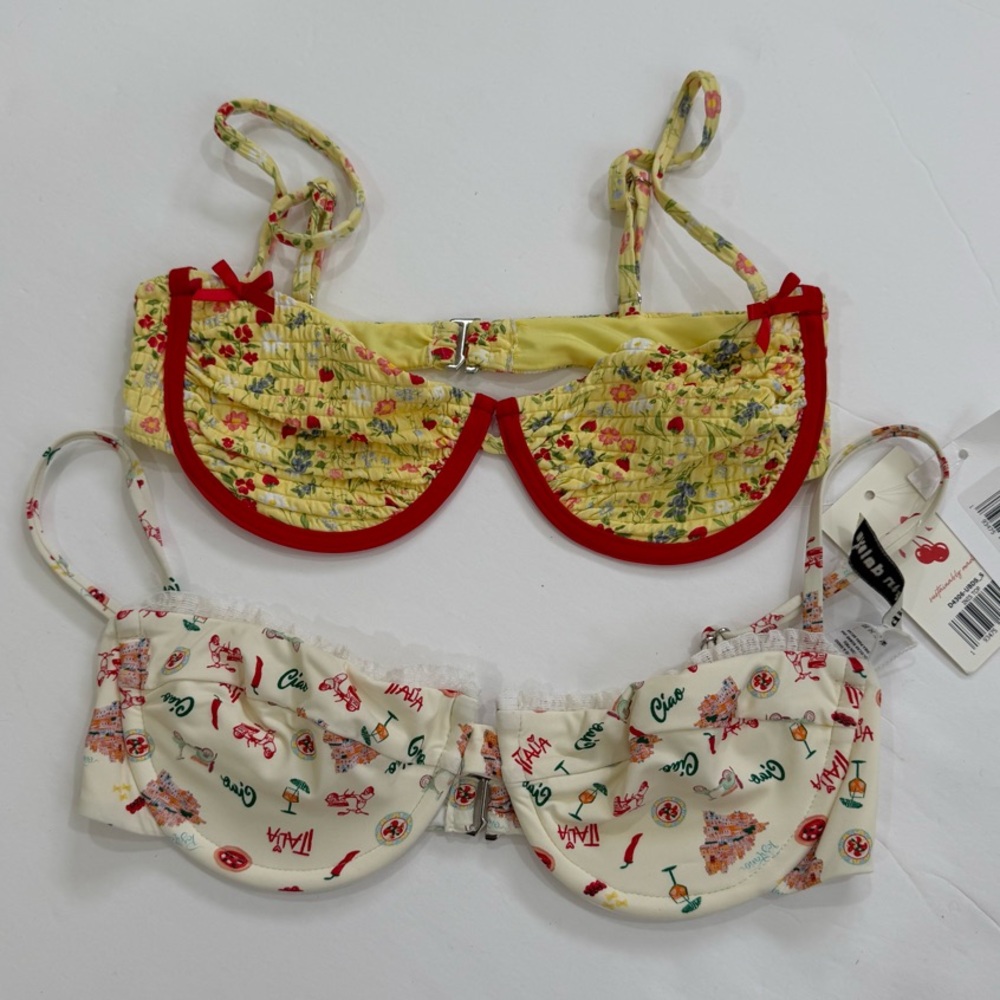 Dippin Daisys Rory Underwire Bikini Top Italia Rose Bow Lot Of 2 Cottagecore S